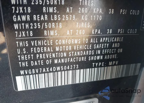 2013 Volkswagen Tiguan Se z USA, uszkodzony, nr VIN WVGBV7AX4DW504273